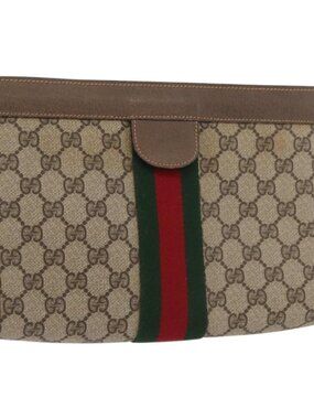 GUCCI GG Supreme Web Sherry Line Clutch Bag PVC Beige 89 01 002 Auth ti3823